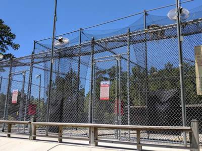 A chain link security fence of high height and small size of mesh is used in Softball field.