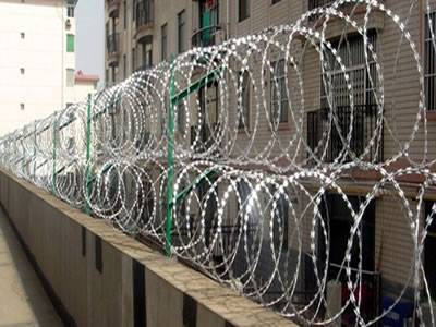 The stainless steel razor wire fences are installed at the top of school wall.