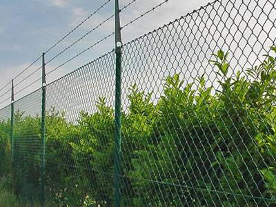 With barbed wire topping, chain link fence provides high level security for plant fencing.
