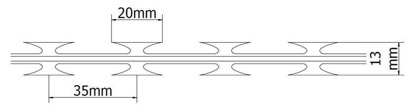 A drawing of medium blade barbed tape on the white background.