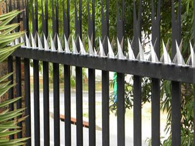 Galvanized wall spikes are installed on the palisade fence.